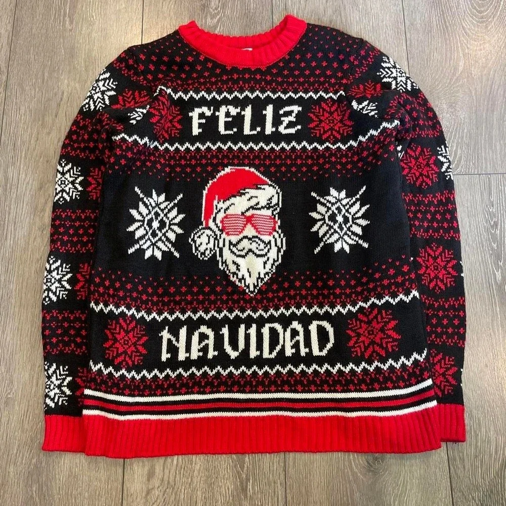 Holiday Classics Feliz Navidad Santa Ugly Christmas Sweater Mens S